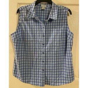 Cherokee Stretch Sleeveless Button Down Top Plaid Casual Shirt Womens XL Camping